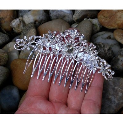 Ozdobná spona hřeben stříbrná barvami broušené sklo – Zboží Dáma Ozdobná spona hřeben stříbrná barvami broušené sklo – Zboží Dáma