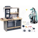 Smoby Set kuchyňka elektronická s nastavitelnou výškou Tefal Evolutive New Kitchen a úklidový vozík s elektronickým vysavačem