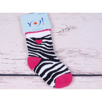 YO Ponožky zebra se srdíčkem černobílá s růžovou – Zboží Mobilmania