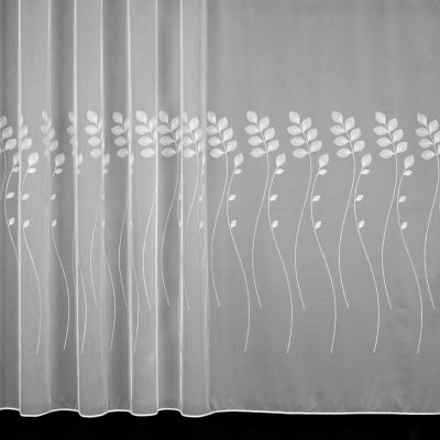 Mantis Organzová záclona 539/500, vyšívané šedé listy, s olůvkem, výška 180cm ( v metráži) – Zboží Mobilmania