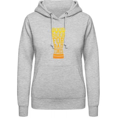 AWDis Hoodie mikina Dobré pivo na zlé časy Šedivá šedá dámské