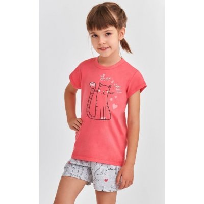 Dívčí pyžamo se šortkami Kočka 104 Koral