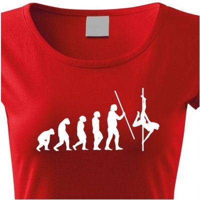 Tričko s vtipným potiskem evoluce Pole dance červená – Zboží Mobilmania