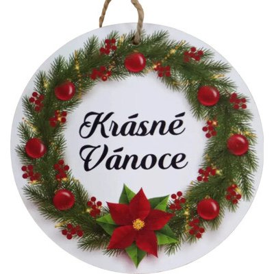 Bondecor Vánoční dřevěná dekorace kulatá "Krásné Vánoce" 15cm – Sleviste.cz