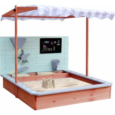 KIK Dřevěné pískoviště s aktivitami a stříškou 120x120cm – Zboží Dáma