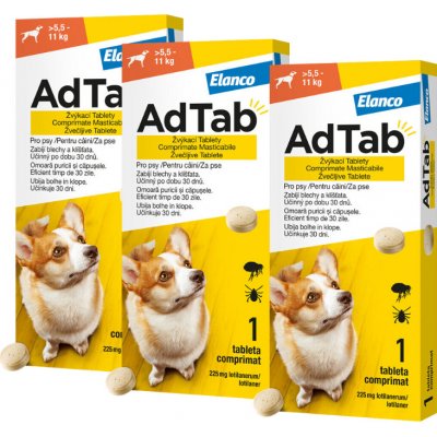 AdTab 225mg žvýkací tablety pro psy >5.5 11kg 1ks 3 ks – Zboží Mobilmania