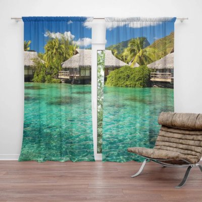 Závěsy Chatky na moři: 2 ks - 140x250 cm - Sablio – Hledejceny.cz