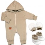 Baby Nellys Bavlněný oteplený overálek s kapucí rukavičky botky 3D sada Nature taupe – Zboží Dáma