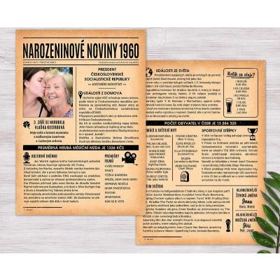 Noviny k narozeninám 1960 – dvoustranné nebo jednostranné – Zboží Dáma