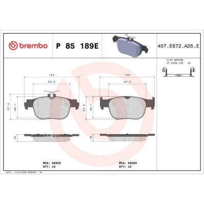 Sada brzdových destiček, kotoučová brzda BREMBO P 85 189E | Zboží Auto