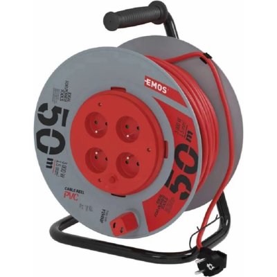 EMOS PVC prodlužovací kabel na bubnu pevný střed, 4 zás., H05VV-F3G 1,5 mm2, 50m – Zboží Živě