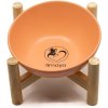 Miska, napáječka, zásobník Limaya keramická miska pro psy a kočky zkosená oranžová s dřevěným podstavcem 15 cm