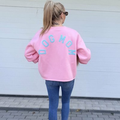 Made in Italy Růžová prémiová mikina s modrým nápisem DOG MOM – Zboží Dáma