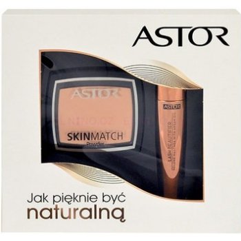 Astor Lash Beautifier Volume Mascara With Argan Oil 10 ml + Skin Match Powder 100 Ivory 800 Black 7 g dárková sada