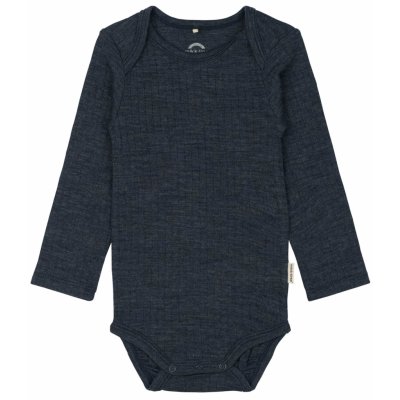 Dětské body dlouhý rukáv z merino vlny modré Melange Blue Nights Mikk Line – Zboží Dáma
