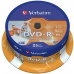 Verbatim DVD-R 4,7GB 16x, AZO, printable, cakebox, 25ks (43538) – Zboží Živě