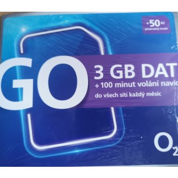 Předplacená karta O2 GO 3 GB + 100 Minut + 50 Kč kredit