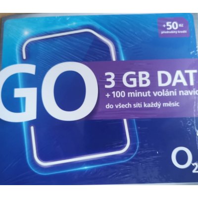 Předplacená karta O2 GO 3 GB + 100 Minut + 50 Kč kredit