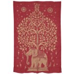 Sanu Babu přehoz na postel s tiskem červený zlatý tisk strom života a slon 205 x 137 cm – Sleviste.cz
