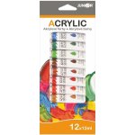 Akrylové barvy 12ml 12ks i na keramiku,sklo,kameny v krabičce 11x26cm – Zboží Dáma