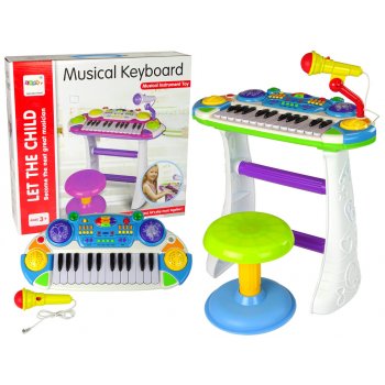 Lean Toys dětské piano s mikrofonem a stoličkou modré