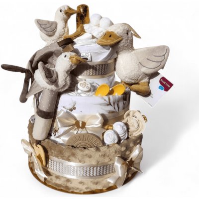 BabyDort pro miminko Třípatrový plenkový dort PREMIUM Ga ga ga – Zboží Dáma