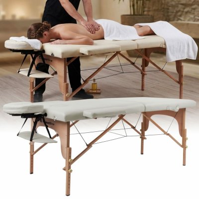 inSPORTline Orashi Masérské lehátko 186 x 60 x 62,5 - 85,5 cm 2-dílné dřevěné krémová – Sleviste.cz