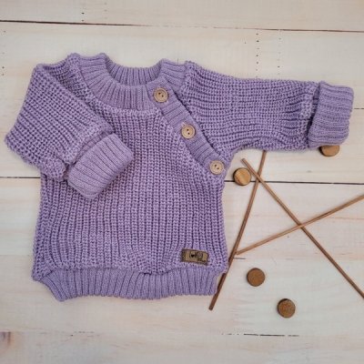 Pletený svetřík pro miminko s knoflíčky Lovely prodloužené náplety lila