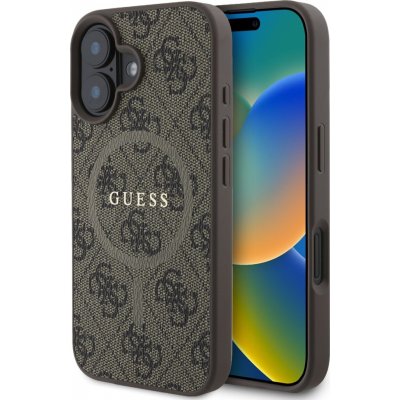 Guess Ochranný kryt na iPhone 16 - Guess, 4G Colored Ring MagSafe Brown – Zboží Mobilmania