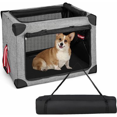 COSTWAY Přepravní box s vyjímatelnou podložkou a taškou skládací box pro psy do 20 kg přenosný box pro kočky D 80 x 59 x 59 cm