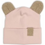 Baby Nellys Dvouvrstvá žebrovaná čepička s oušky boucle medvídek růžová – Zboží Dáma
