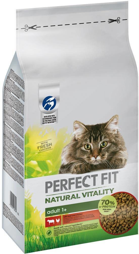 Perfect Fit Natural Vitality suché kompletní krmivo pro dospělé kočky s hovězím a kuřecím masem 6 kg