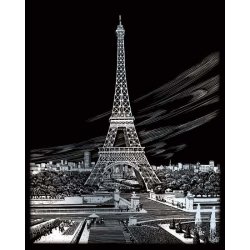 Škrabací obrázek Eiffelova věž Francie stříbrná