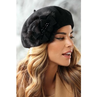 Krumlovanka Zimní dámský baret se srstěnou ozdobou W-0758/018 černý – Hledejceny.cz