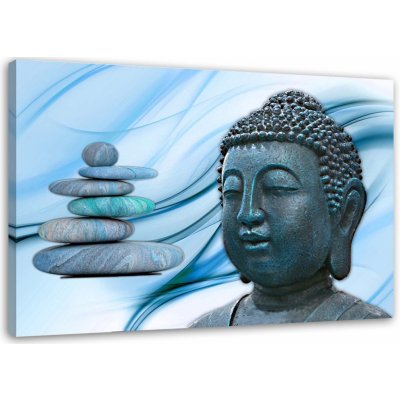 Gario Obraz na plátně Hlava Buddhy a kameny - modrý Rozměry: 60 x 40 cm – Zboží Mobilmania