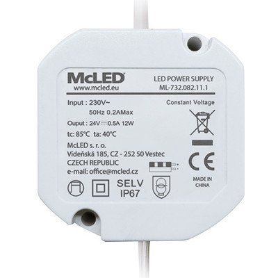 MCLED Napaječ LED DC24V/0,5A, pro LED pásky 12W, do elektroinstalační krabice, IP67 ML-732.082.11.1 – Zboží Mobilmania