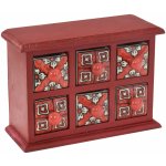 Sanu Babu červená dřevěná skříňka s 6 keramickými šuplíky ručně malovaná 18 x 10 x 25 cm – Zboží Dáma