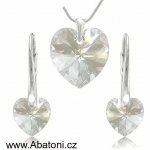 Swarovski Elements Heart krystal stříbrná sada náušnice a přívěsek s řetízkem bílé srdce srdíčko 39003.1 Moonlight bílá čirá křišťálová měsíční stříbrno zlatá duhová – Zboží Dáma