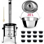 Green home kotlík na guláš nerez 20 l (1,2 mm) INOX, Green home nerezová kotlina 42 cm INOX, poklice nerez INOX, plastové boxy (misky) s víkem 12 ks a vařečka – Sleviste.cz