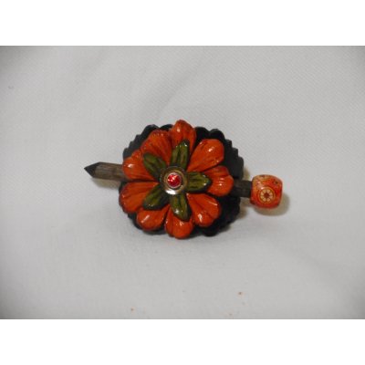 Kožená spona do vlasů s dřevěnou jehlicí dětská č.29 Tm.hnědá – Sleviste.cz