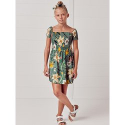 Mayoral dívčí šaty s gumičkou, zelená s květy