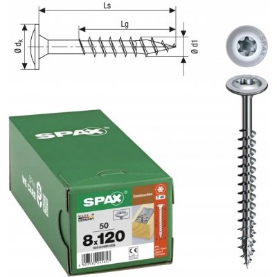 Vruty Spax pro dřevěné konstrukce WIROX 8 x 120 mm 50 ks – Hledejceny.cz