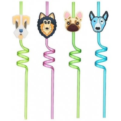 Dortisimo Plastová barevná brčka spirálová se psy 4 ks – Zboží Mobilmania