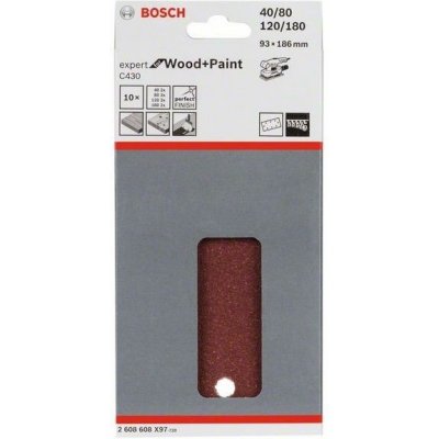 10x Brusný papír do vibrační brusky Bosch C430, 93x186mm, zr.60/120/180, 8 otvorů – Sleviste.cz