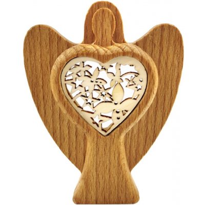 AMADEA Dřevěný anděl s vkladem ornament masivní dřevo výška 10 cm – Zboží Mobilmania