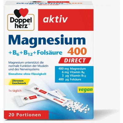 Doppelherz Magnesium 400 Direct + Kyselina listová 20 sáčků – Hledejceny.cz
