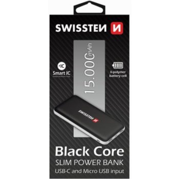 Swissten BLACK CORE SLIM POWER BANK 15000 mAh USB-C INPUT