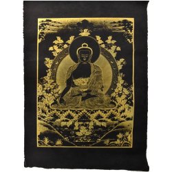 Sanu Babu Buddha Šákjamuni, zlatý tisk na černém papíru, 50x75cm