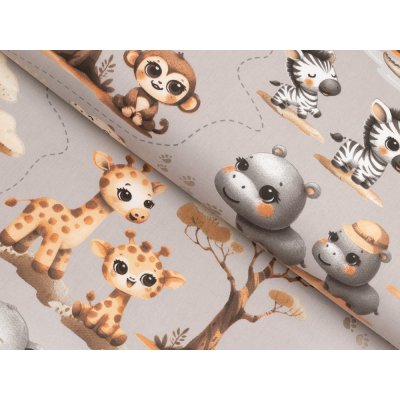 Dětská bavlněná látka/plátno Sandra SA-514 Africká zvířátka na šedém - šířka 160 cm – Zboží Dáma