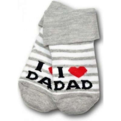 Kojenecké froté bavlněné ponožky I Love Dad bílo šedé proužek – Zboží Mobilmania